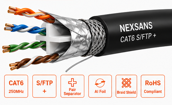 کابل شبکه CAT 6 SFTP OUT DOOR Nexsans  با تست فلوک پرمننت