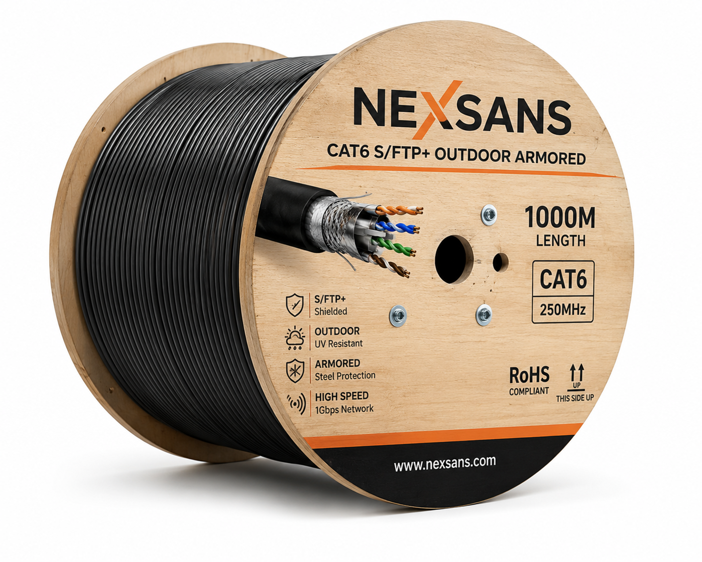 کابل شبکه CAT 6 SFTP OUT DOOR DJ Nexsans  آرمور دار - زره دار - با تست فلوک پرمننت