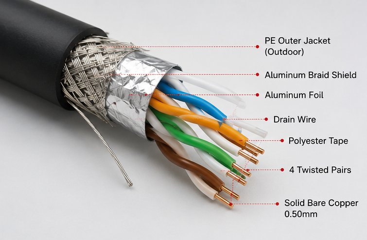 کابل شبکه CAT 5 SFTP OUT DOOR Nexsans  با تست فلوک